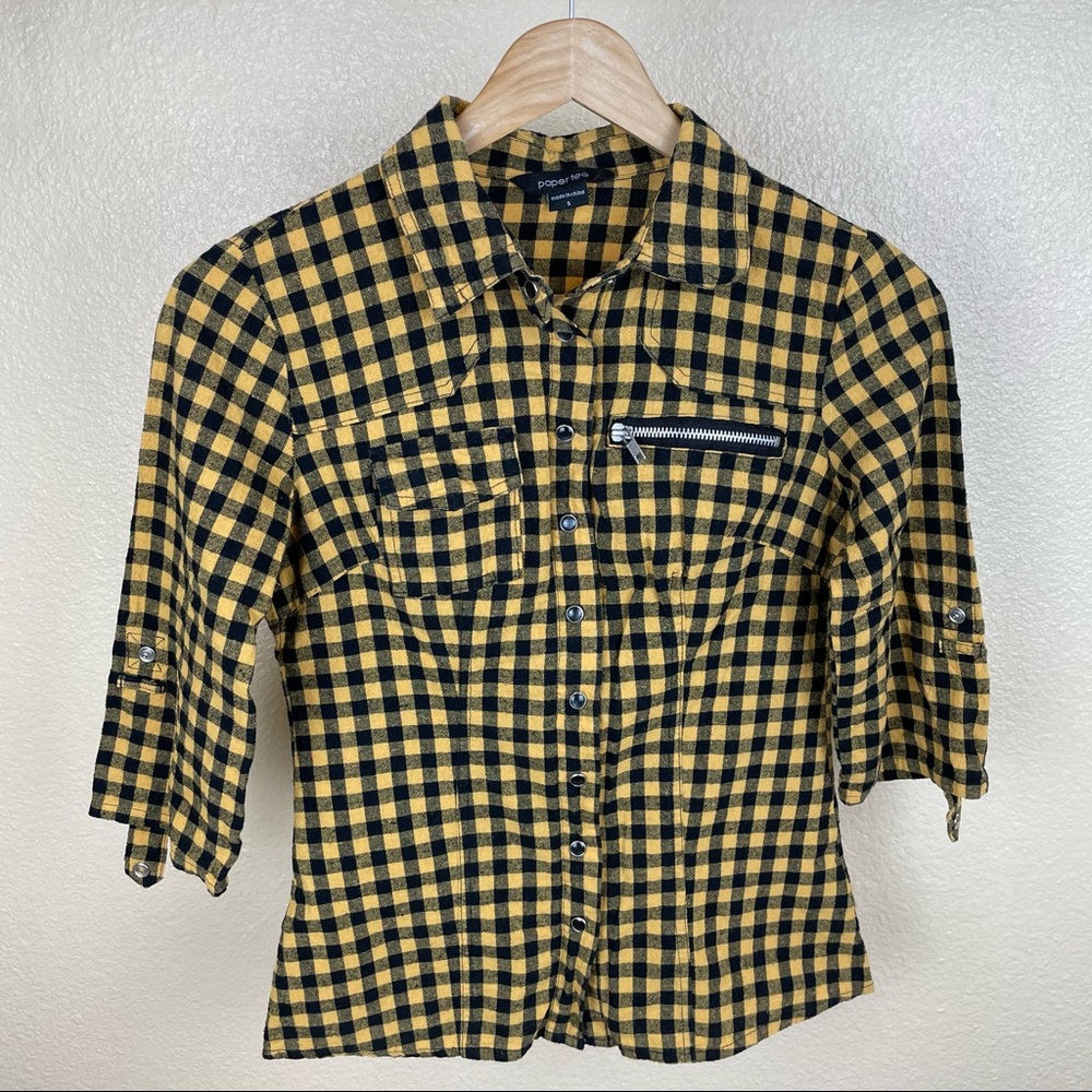 Paper Tee | Plaid Snap Button 3/4 Sleeve Shirt